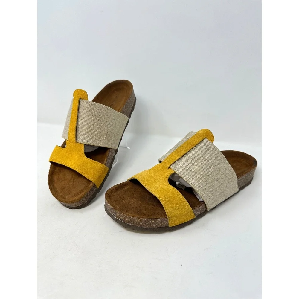 Sundance Suede & Textile Slide Sandals Yellow Tan 38